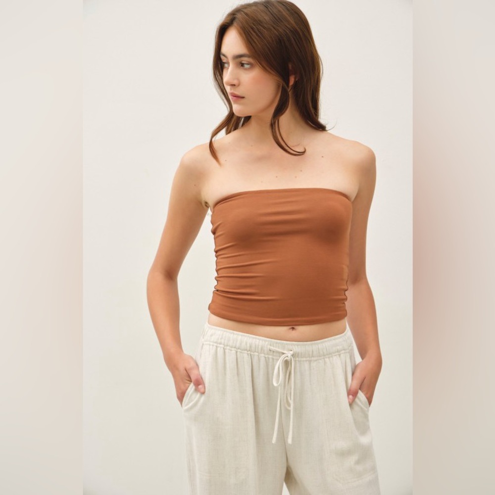 403B-BROWN. Soft Basic Bandeau Top
